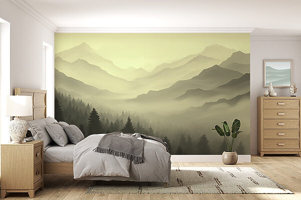 Foggy mountain landscape with trees Foggy mountain landscape with trees