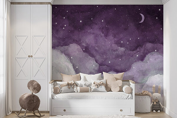 A purple sky with clouds and stars A purple sky with clouds and stars