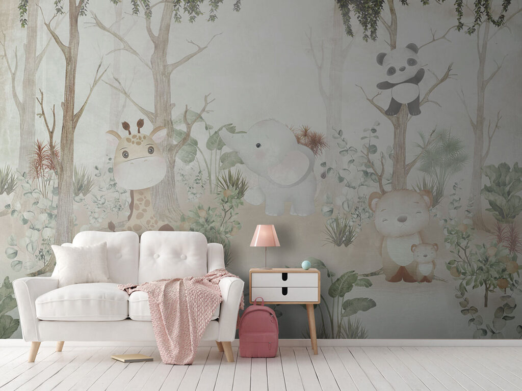 Wallpaper with animals in the forest