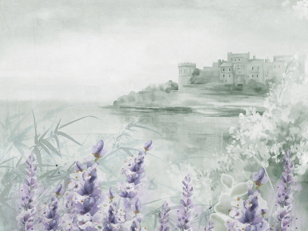 Watercolor painting of a castle and flowers Watercolor painting of a castle and flowers