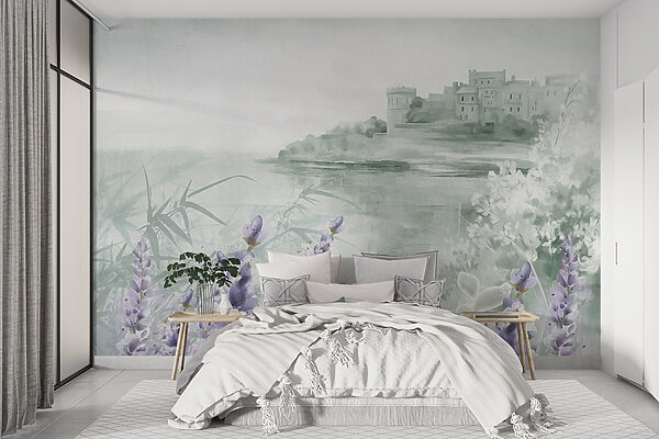 Watercolor painting of a castle and flowers Watercolor painting of a castle and flowers