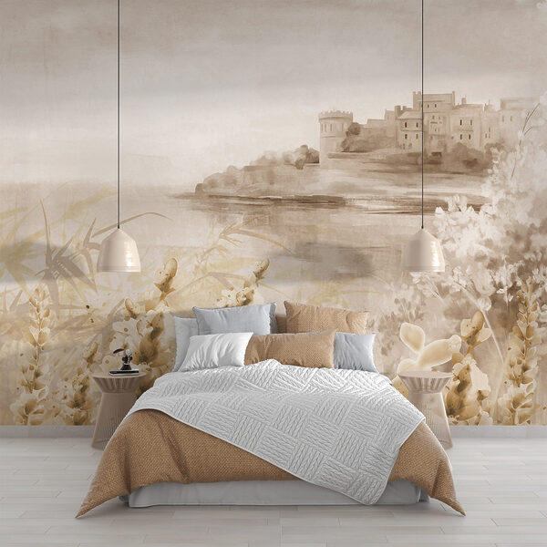 Painting of a castle and a lake Painting of a castle and a lake