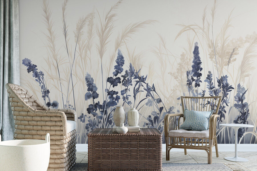 Wall murals Painting of flowers and grass - Image 3