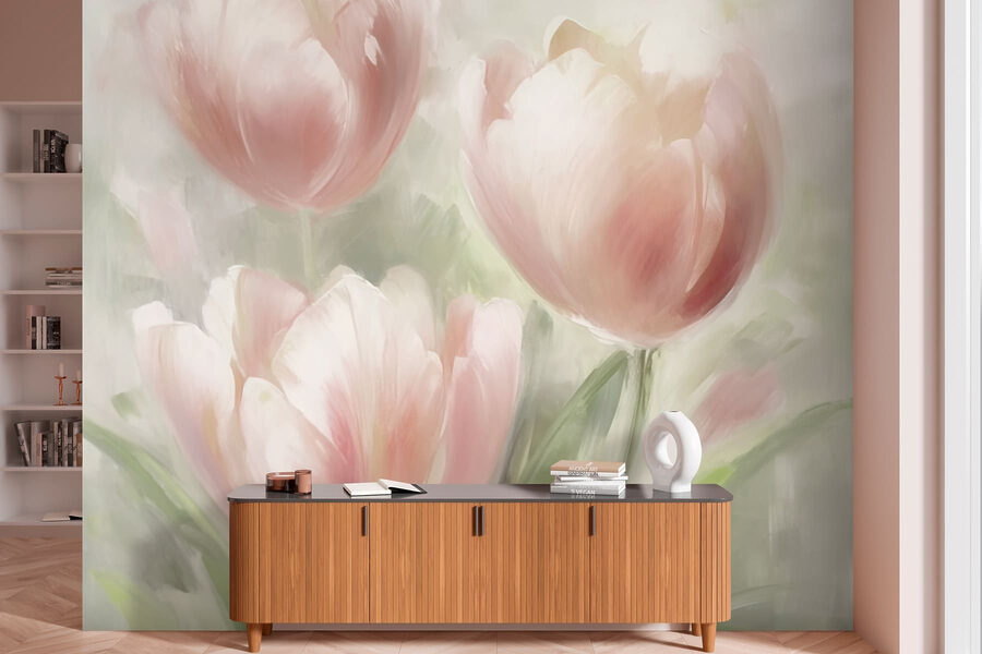 Wall murals Painting of pink flowers