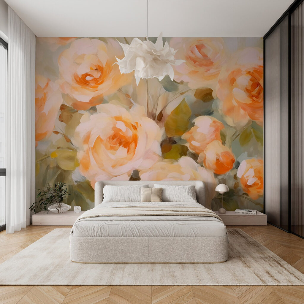 Painting of flowers on a white surface Painting of flowers on a white surface