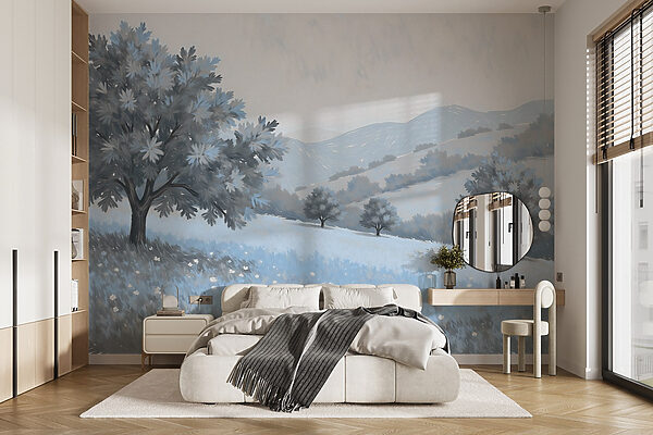 Landscape with trees and flowers Landscape with trees and flowers