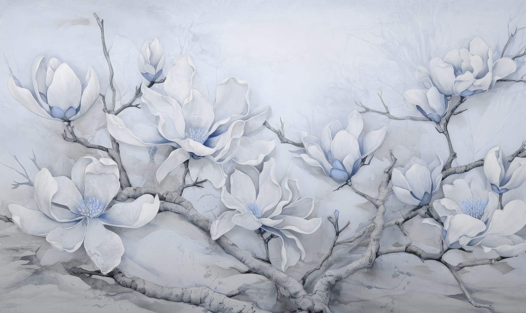 Painting of white flowers on a branch
