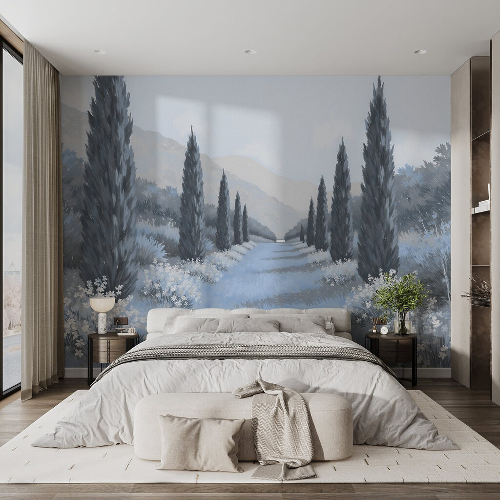 Landscape with trees and flowers