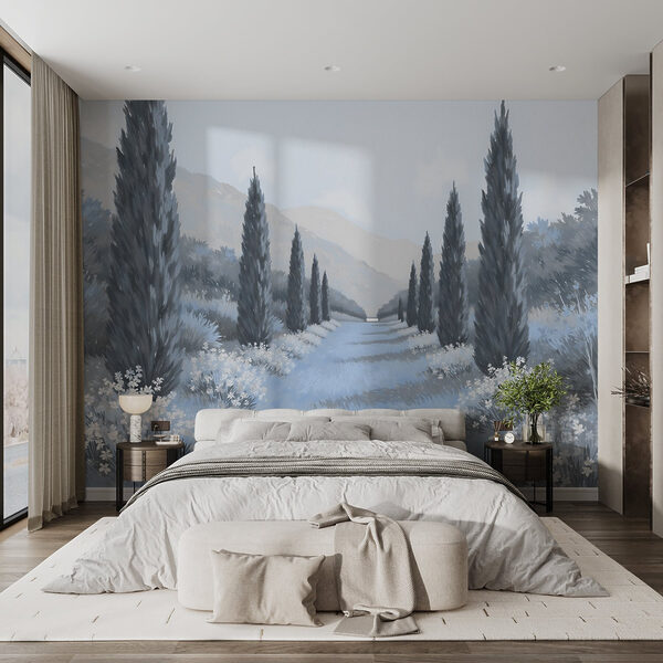 Landscape with trees and flowers