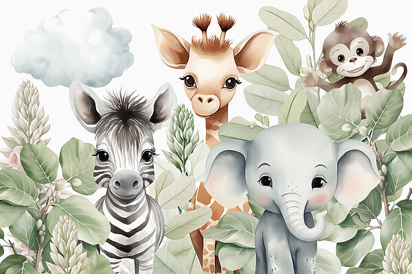Group of animals with leaves Group of animals with leaves