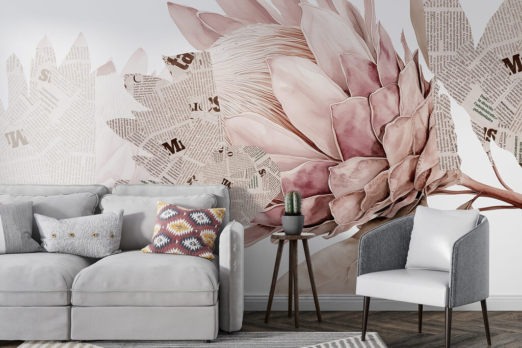 Flower with newspaper and leaves Flower with newspaper and leaves