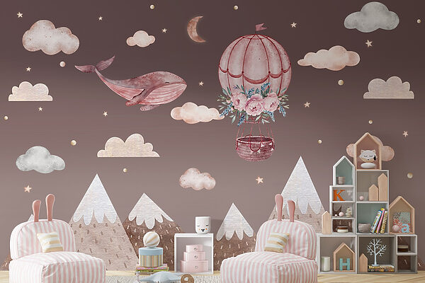 Whale and hot air balloon in the sky Whale and hot air balloon in the sky