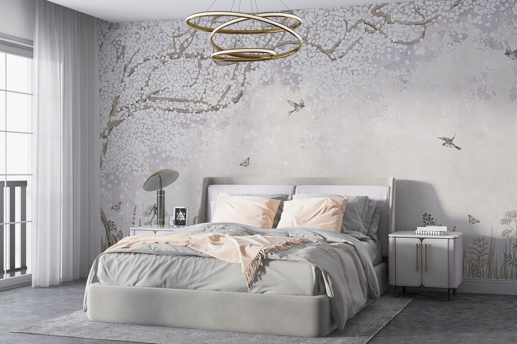 Painting of a garden with flowers and butterflies Painting of a garden with flowers and butterflies