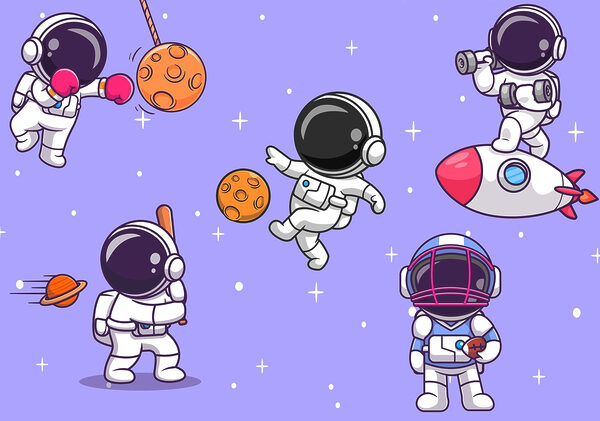 Cartoon of astronauts in space Cartoon of astronauts in space