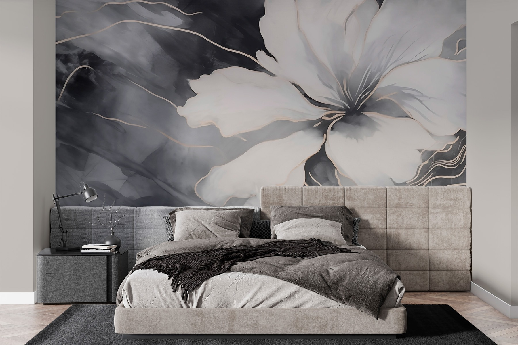 White flower on a black and white background White flower on a black and white background