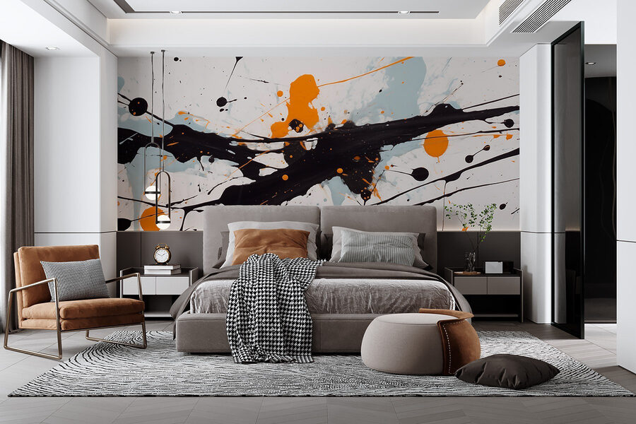 Black and orange paint splatter