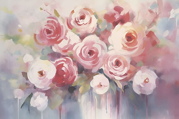 Painting of flowers on a white surface Painting of flowers on a white surface