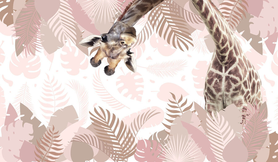Giraffe with a pattern of leaves
