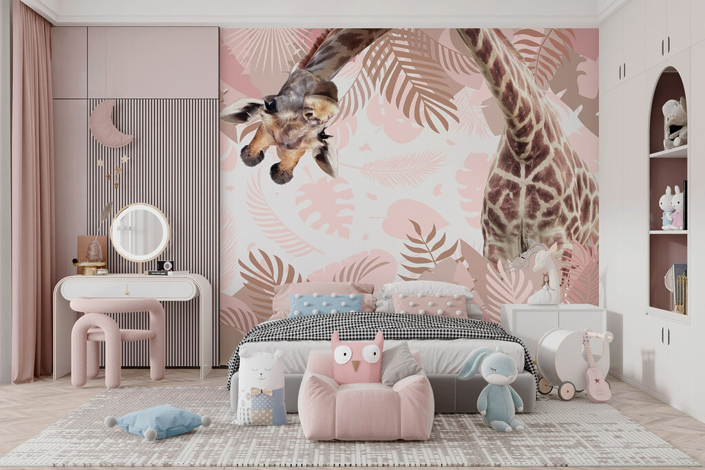 Giraffe with a pattern of leaves