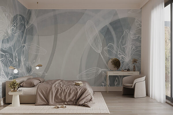 Wall murals Wall murals White flowers on a grey background (SKU: w08979)