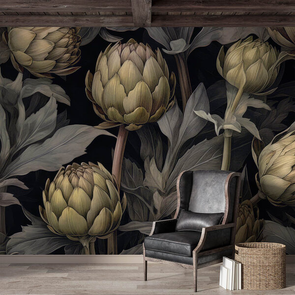 Artichokes and leaves on a black background Artichokes and leaves on a black background