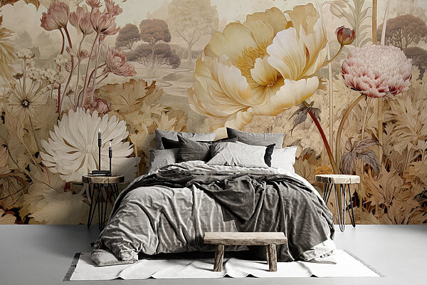 Wall murals Wall murals Delicate blooms in muted tones (SKU: w03663)