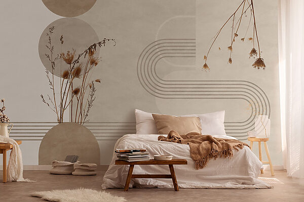 Brown and white background with brown and white circles and plants Brown and white background with brown and white circles and plants