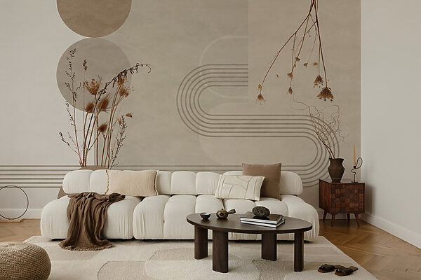 Brown and white background with brown and white circles and plants Brown and white background with brown and white circles and plants