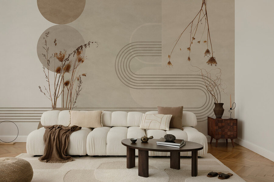 Brown and white background with brown and white circles and plants Brown and white background with brown and white circles and plants