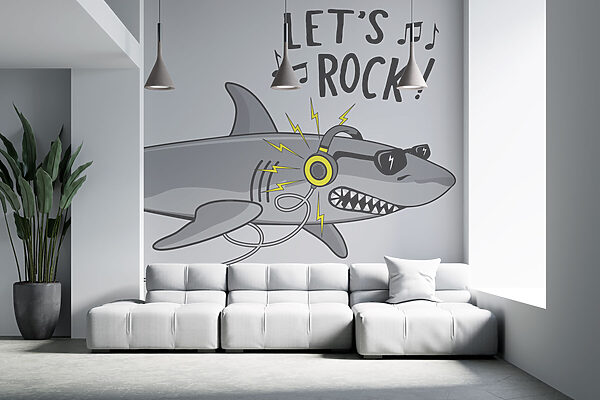 Cartoon shark with headphones Cartoon shark with headphones