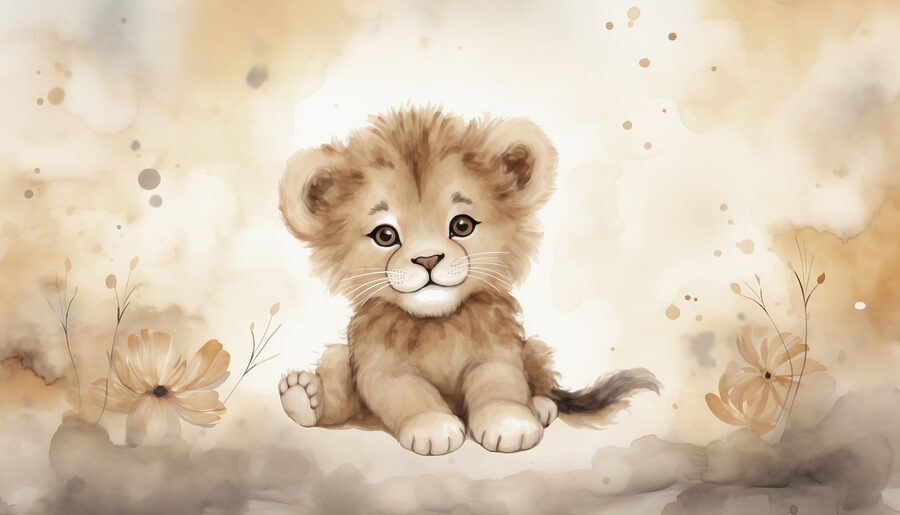 Wall murals Watercolor of a lion cub - Image 4