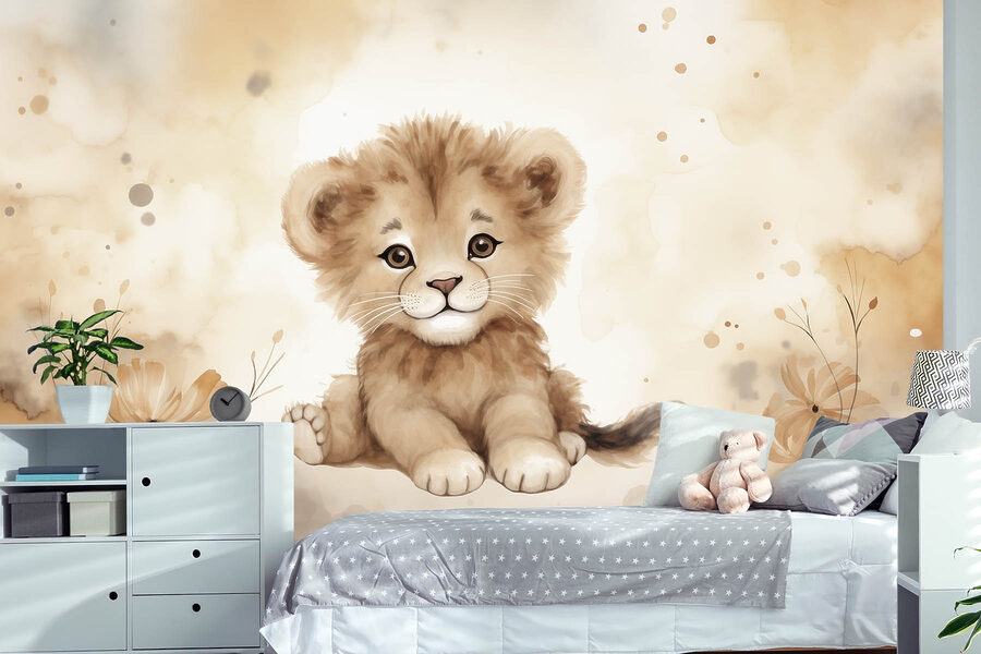 Wall murals Watercolor of a lion cub - Image 2