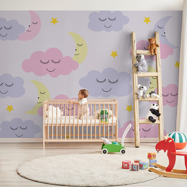 Wall murals Wall murals Pattern of clouds and stars (SKU: w03479)