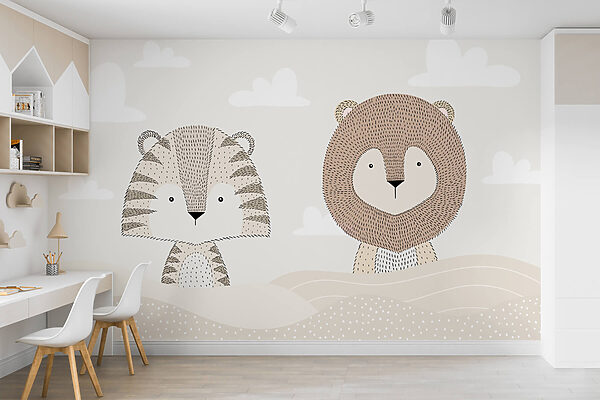 Lion and tiger in a desert Lion and tiger in a desert