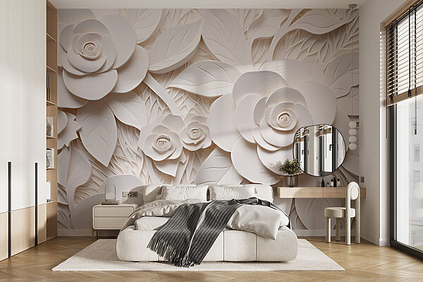 White paper flowers and leaves White paper flowers and leaves