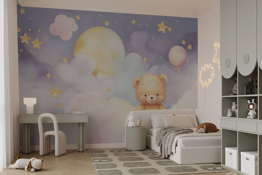 Teddy bear sitting on a cloud