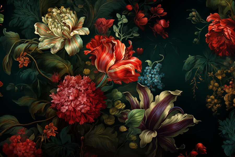 Wall murals Painting of flowers on a dark background - Image 3