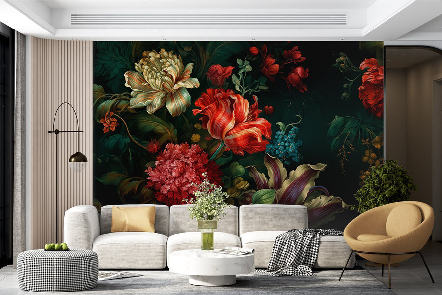 Wall murals Painting of flowers on a dark background