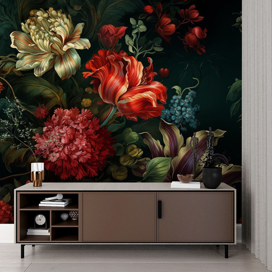 Wall murals Painting of flowers on a dark background - Image 2