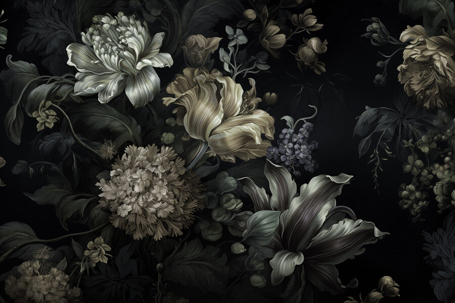 Wall murals Painting of flowers on a black background - Image 3