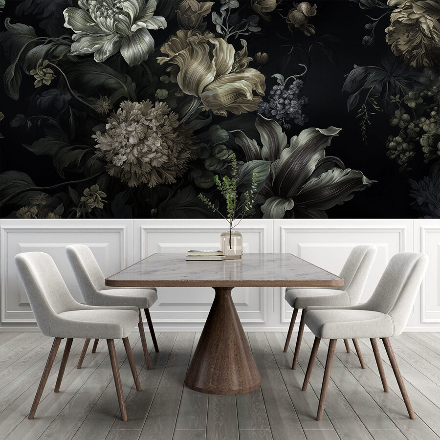 Wall murals Painting of flowers on a black background