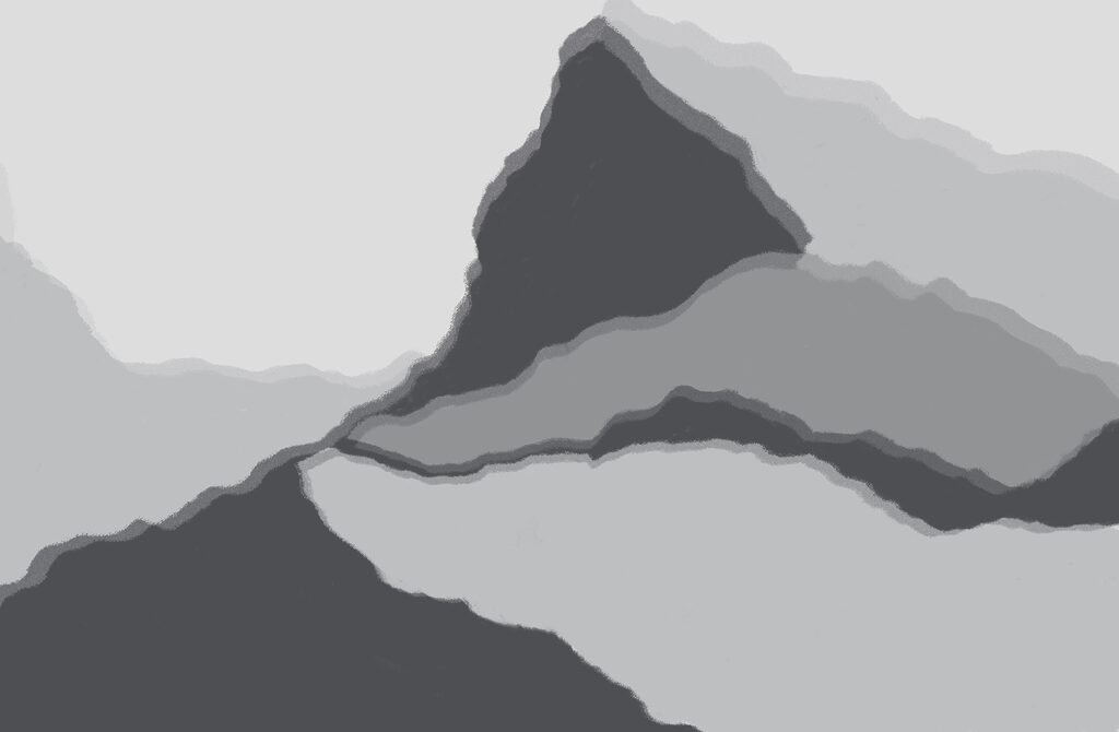 Grey and white image of a mountain Grey and white image of a mountain