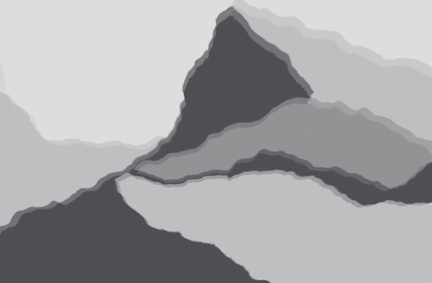 Grey and white image of a mountain