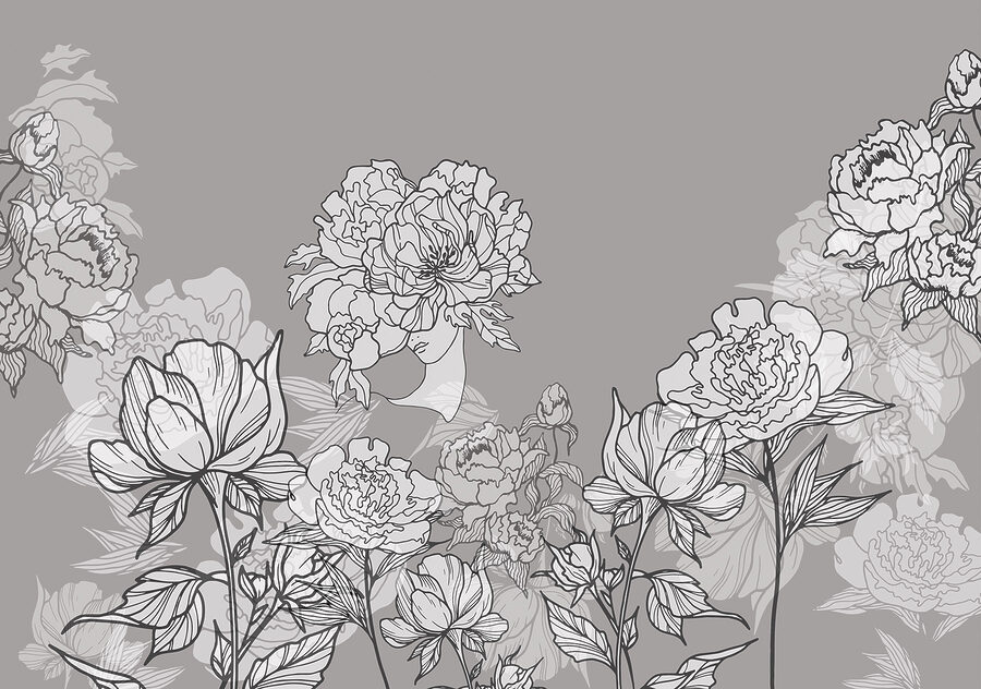Wall murals Line of flowers on a gray background - Image 4
