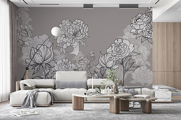 Line of flowers on a gray background Line of flowers on a gray background