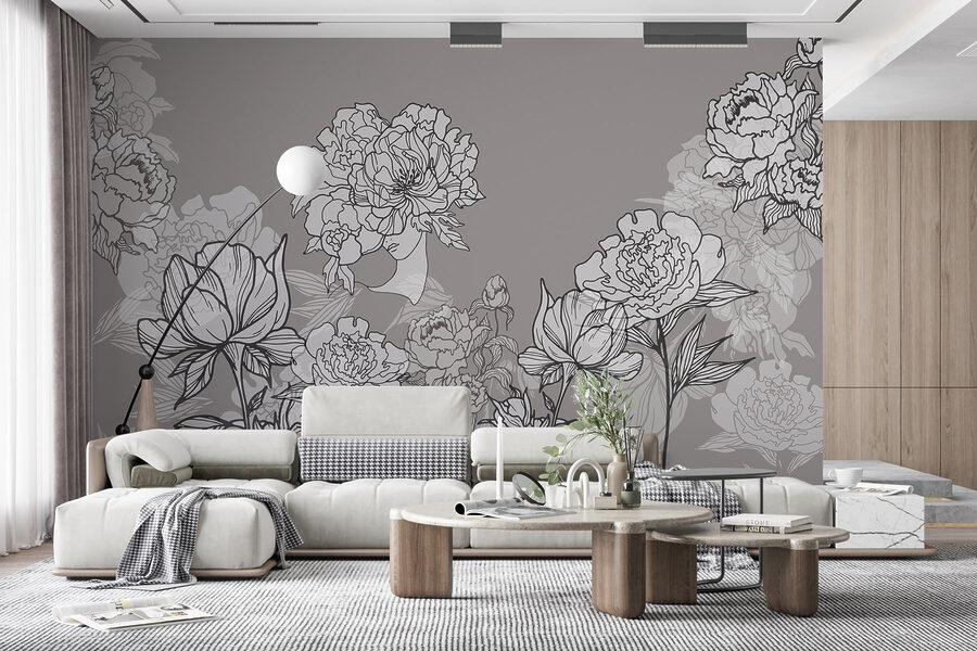 Wall murals Line of flowers on a gray background - Image 2