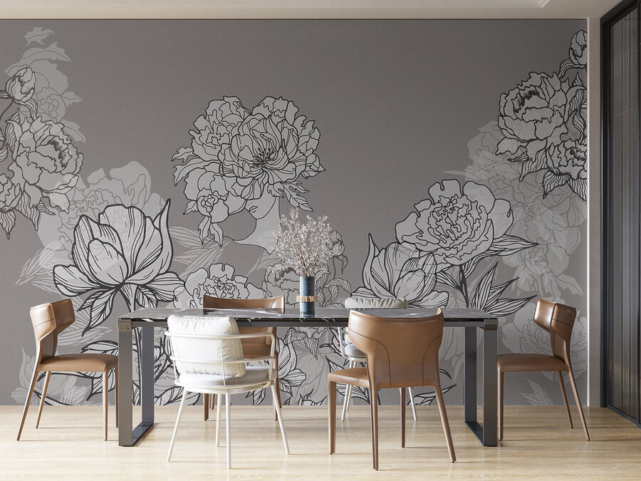 Wall murals Line of flowers on a gray background - Image 3
