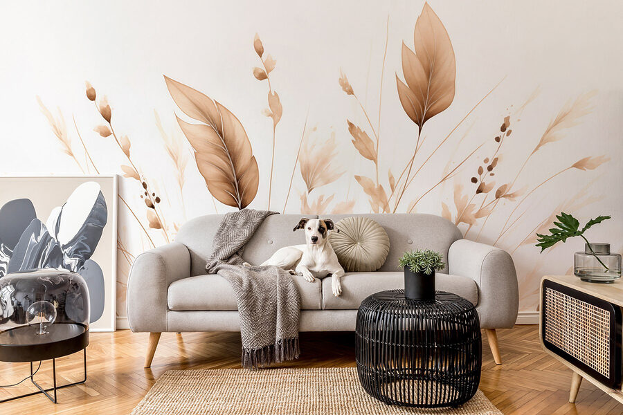Wall murals Delicate leaves grace a soft backdrop
