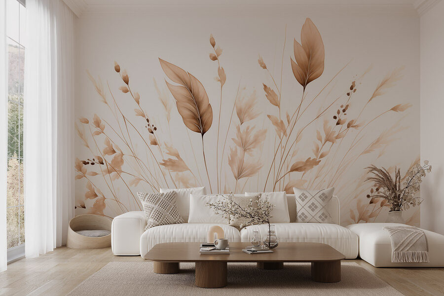 Wall murals Delicate leaves grace a soft backdrop - Image 4