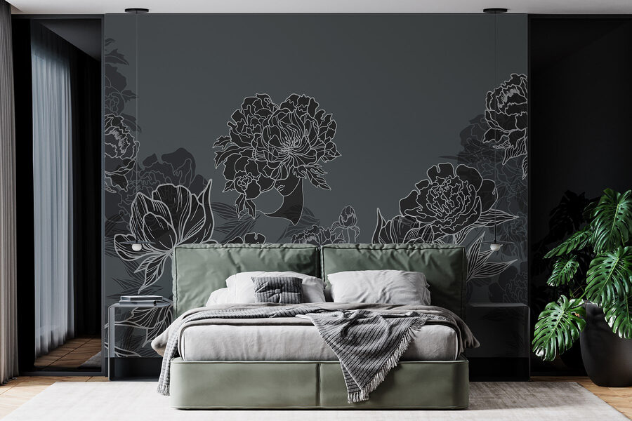 Wall murals Group of flowers on a gray background